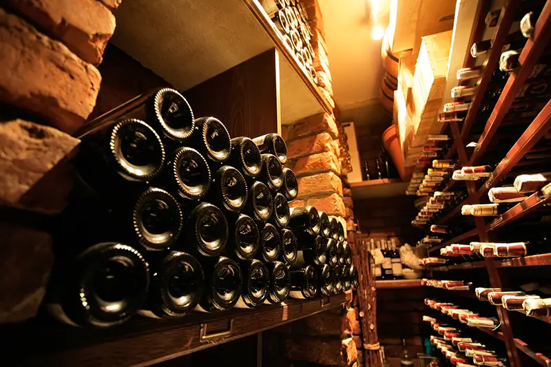 Wine cellar in small french restaurant Wine cellar cooling unit providing precise temperature control