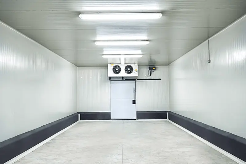 Commercial cold room with black bottom rim with 3 white lights Cold room installation completed by Cool Breeze Ltd in Edinburgh